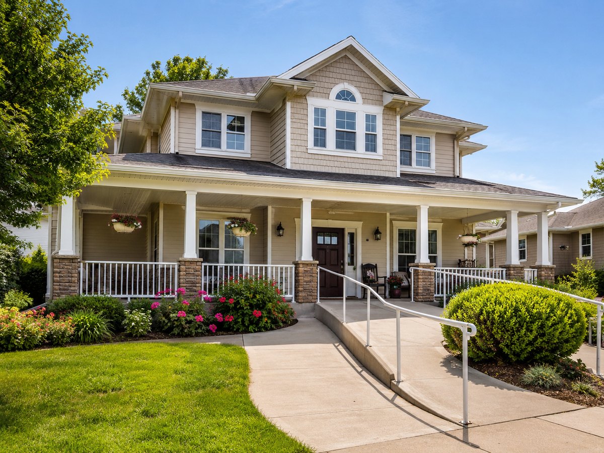 Willow House two-story senior living residence with accessible front walkway